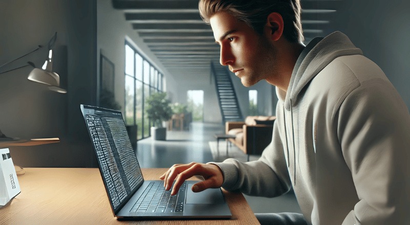 uma pessoa mexendo em seu laptop