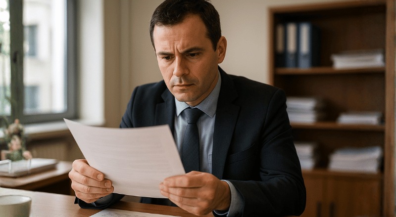 um funcionário do cartório analisando um documento